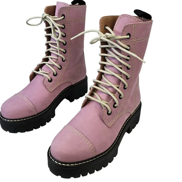 Alexa Chung Heavy Tread Platform Chunky Leather Boots Lilac Size 37 US 6.5 - Picture 7 of 10